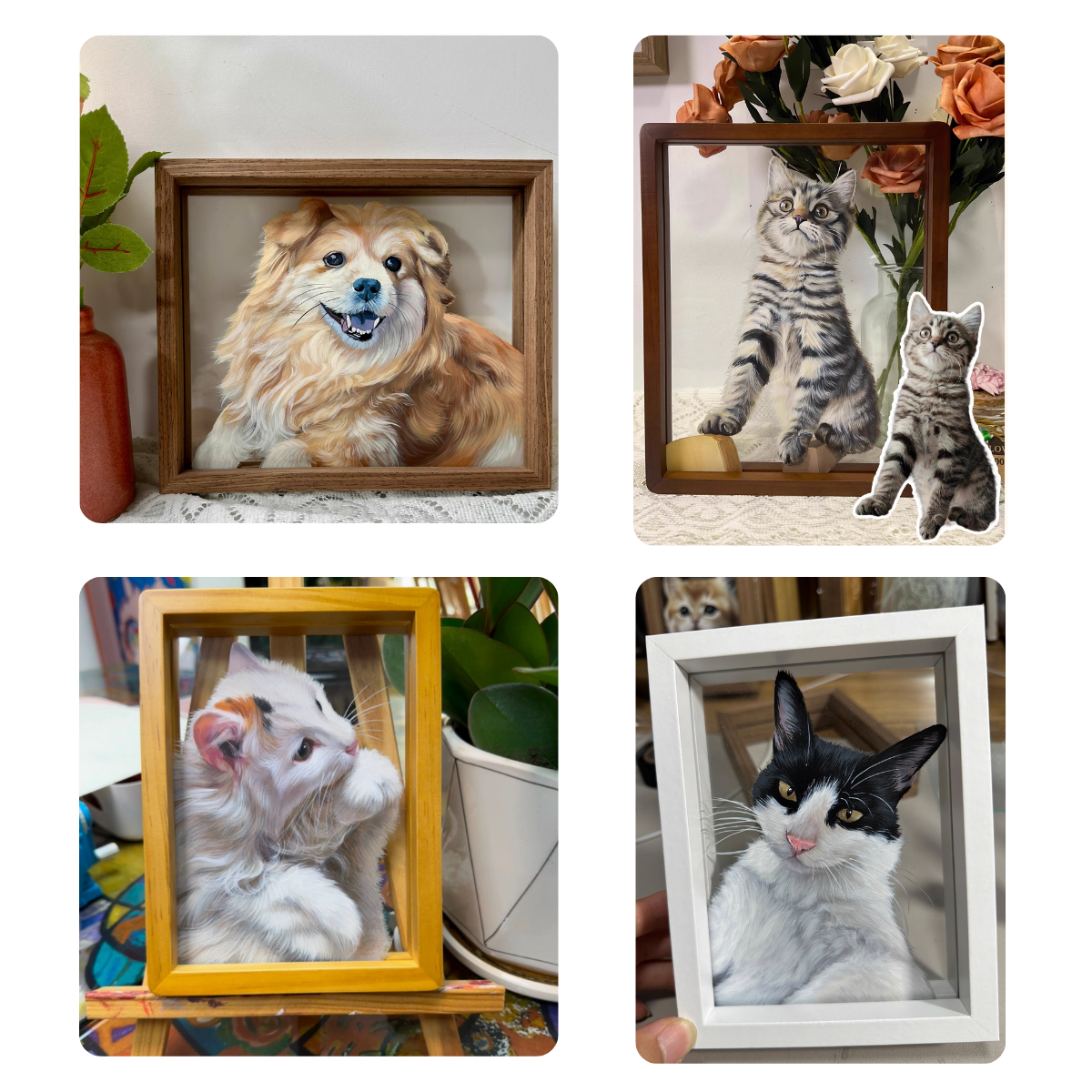Custom Hand-Painted Pet Portrait Frame – Acrylic Painting on Glass