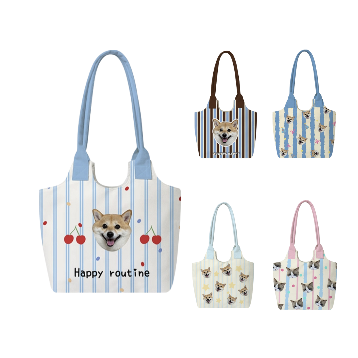 Custom Pet Photo Shoulder Bag – Striped Personalized Tote for Pet Lovers