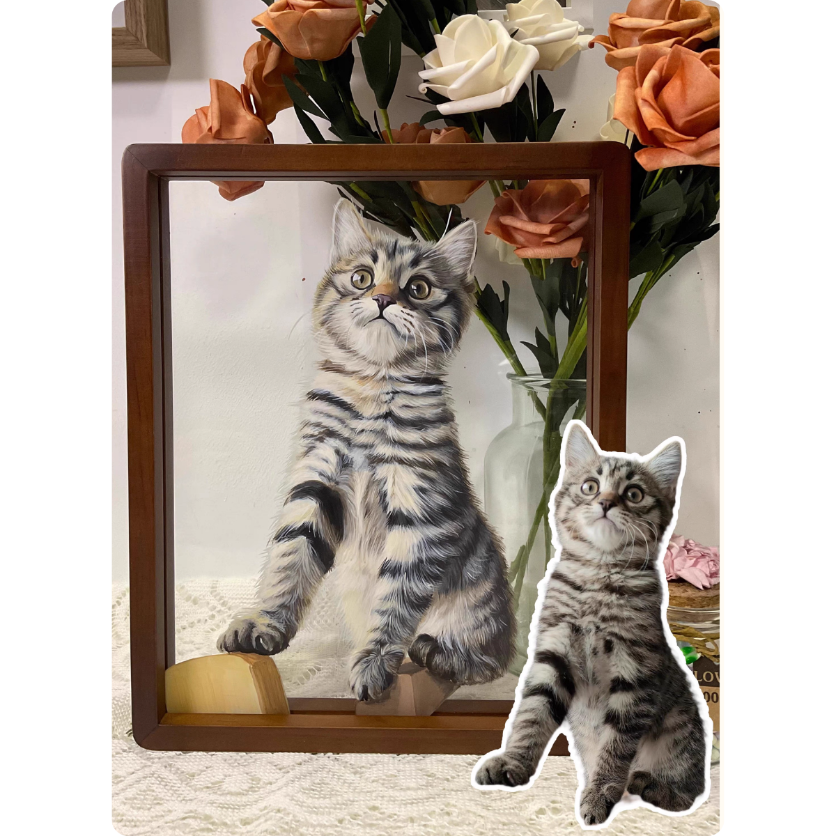 Custom Hand-Painted Pet Portrait Frame – Acrylic Painting on Glass