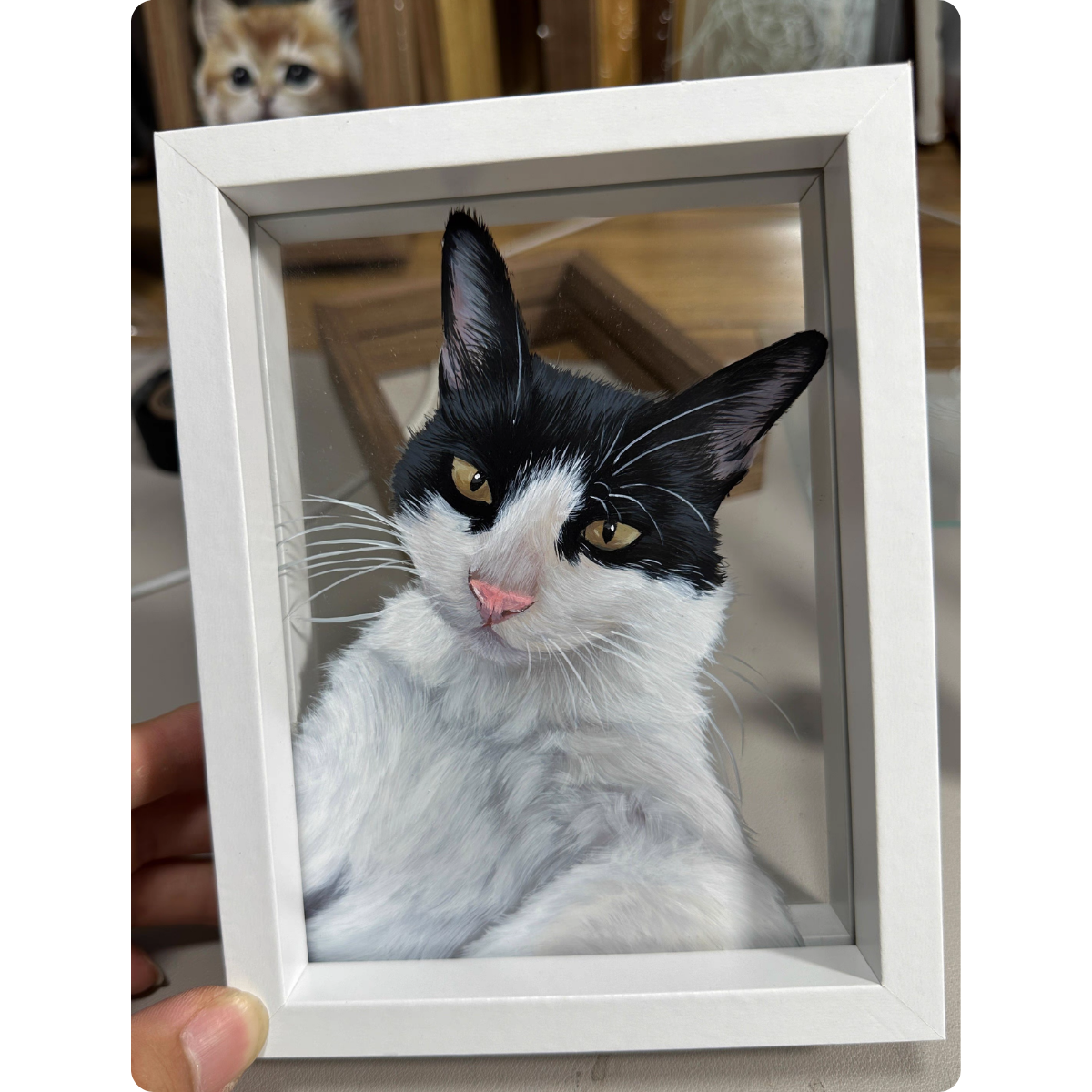 Custom Hand-Painted Pet Portrait Frame – Acrylic Painting on Glass