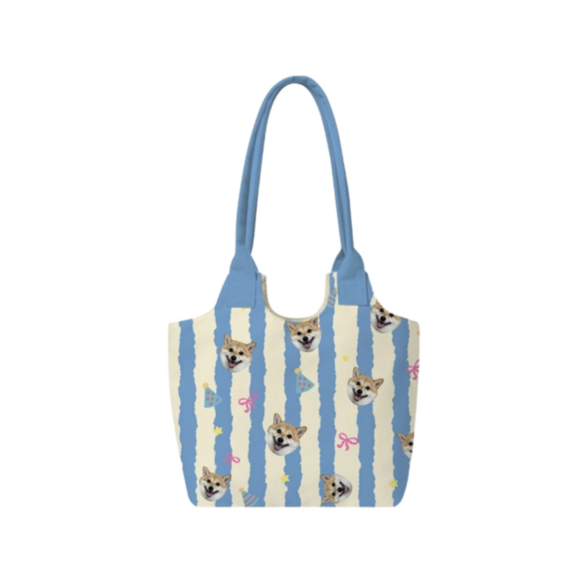 Custom Pet Photo Shoulder Bag – Striped Personalized Tote for Pet Lovers