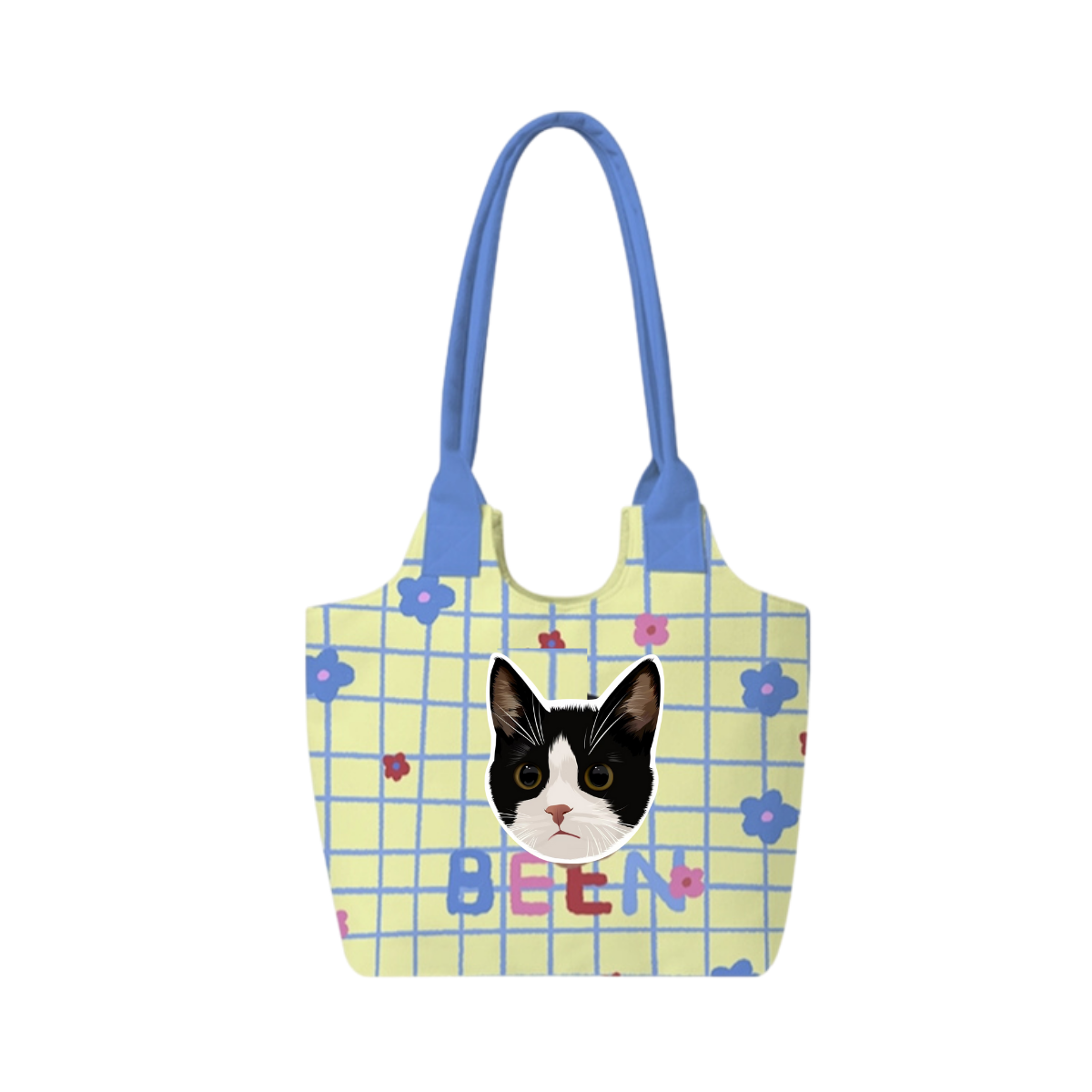 Custom Pet Photo Shoulder Bag – Personalized Plaid Tote for Pet Lovers