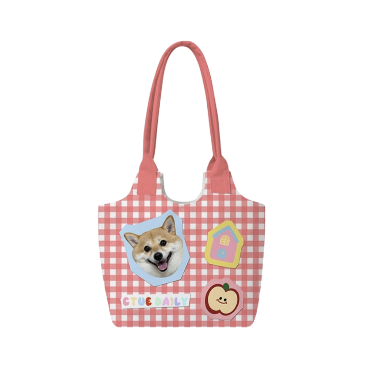 Custom Pet Photo Shoulder Bag – Personalized Plaid Tote for Pet Lovers