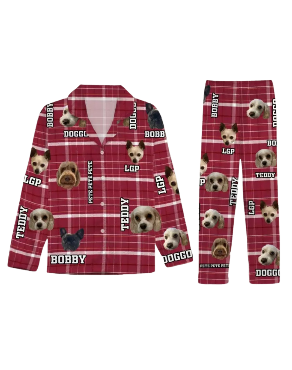 Custom Pajama with Pet Photo – Unisex Plaid Set, Silky & Breathable