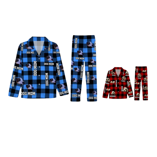 Custom Pet Face Pajamas – Soft Plaid Satin, Breathable & Stretchy