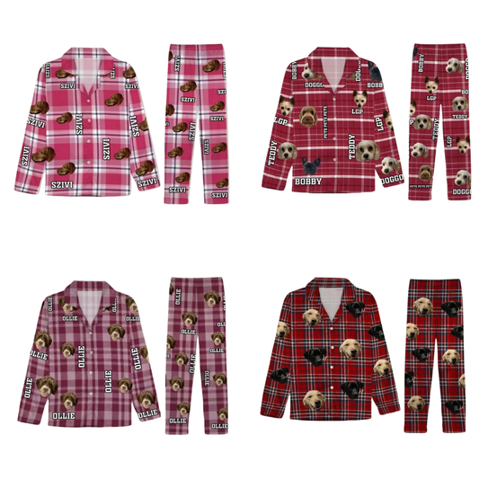 Custom Pajama with Pet Photo – Unisex Plaid Set, Silky & Breathable
