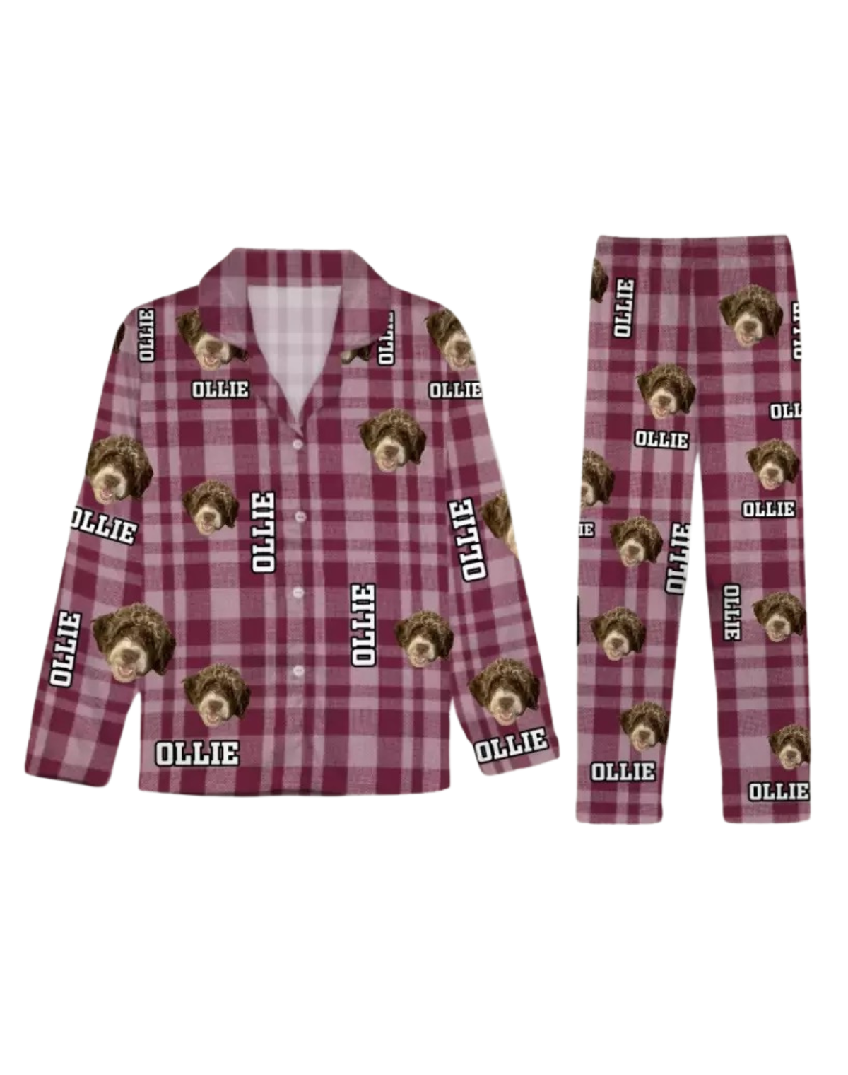 Custom Pajama with Pet Photo – Unisex Plaid Set, Silky & Breathable