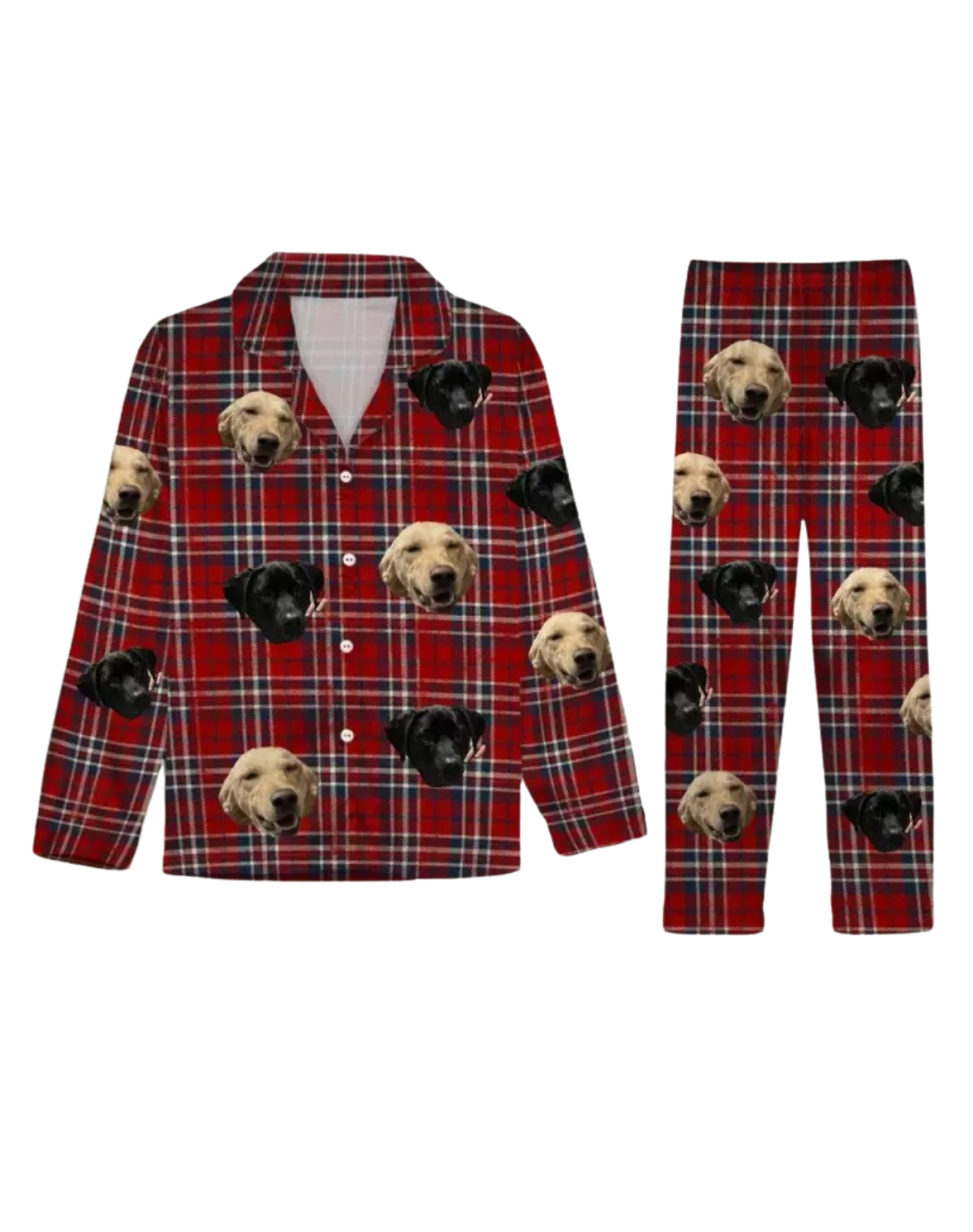 Custom Pajama with Pet Photo – Unisex Plaid Set, Silky & Breathable