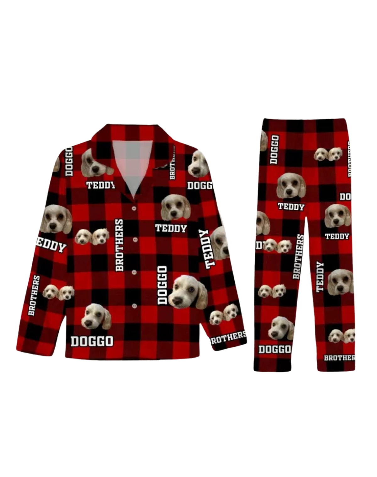 Custom Pet Face Pajamas – Soft Plaid Satin, Breathable & Stretchy