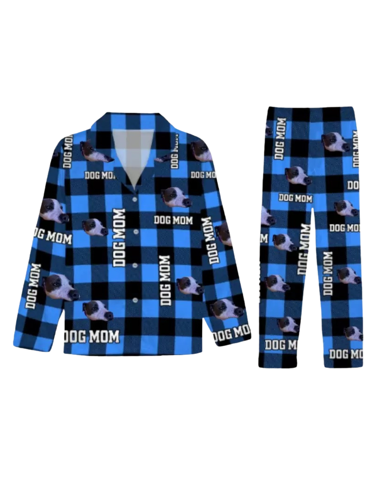 Custom Pet Face Pajamas – Soft Plaid Satin, Breathable & Stretchy