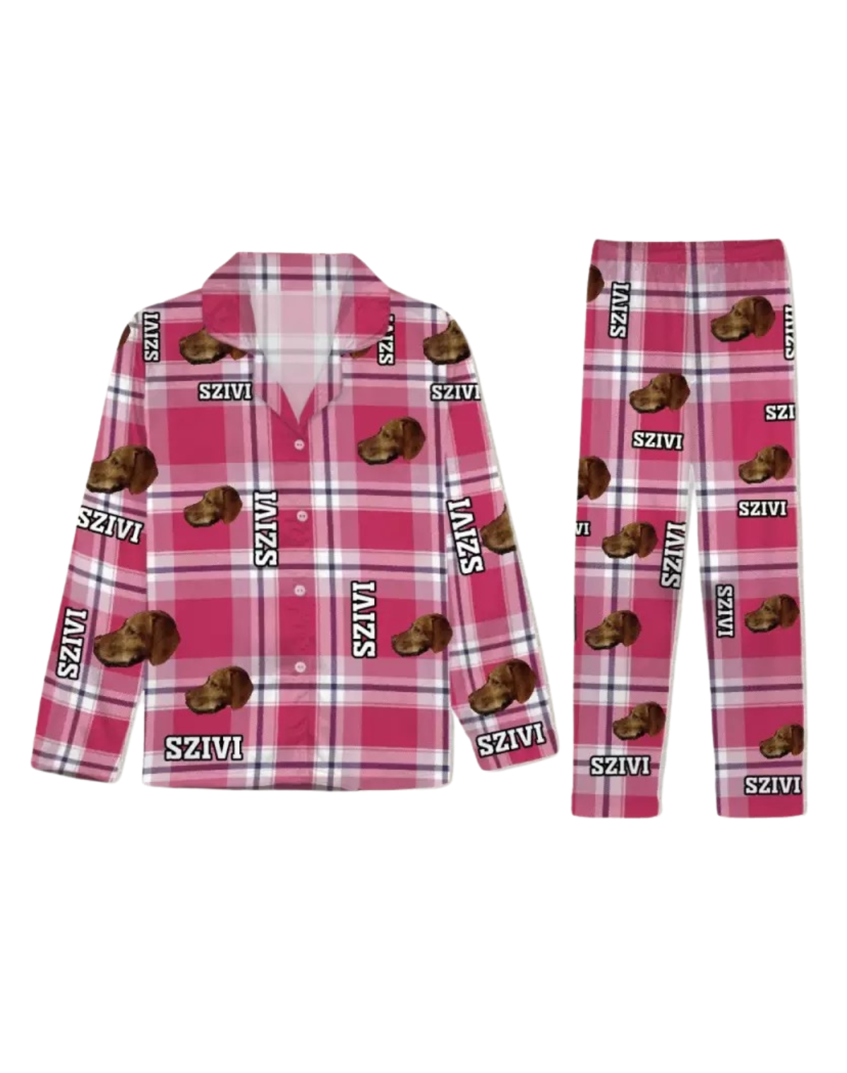 Custom Pajama with Pet Photo – Unisex Plaid Set, Silky & Breathable