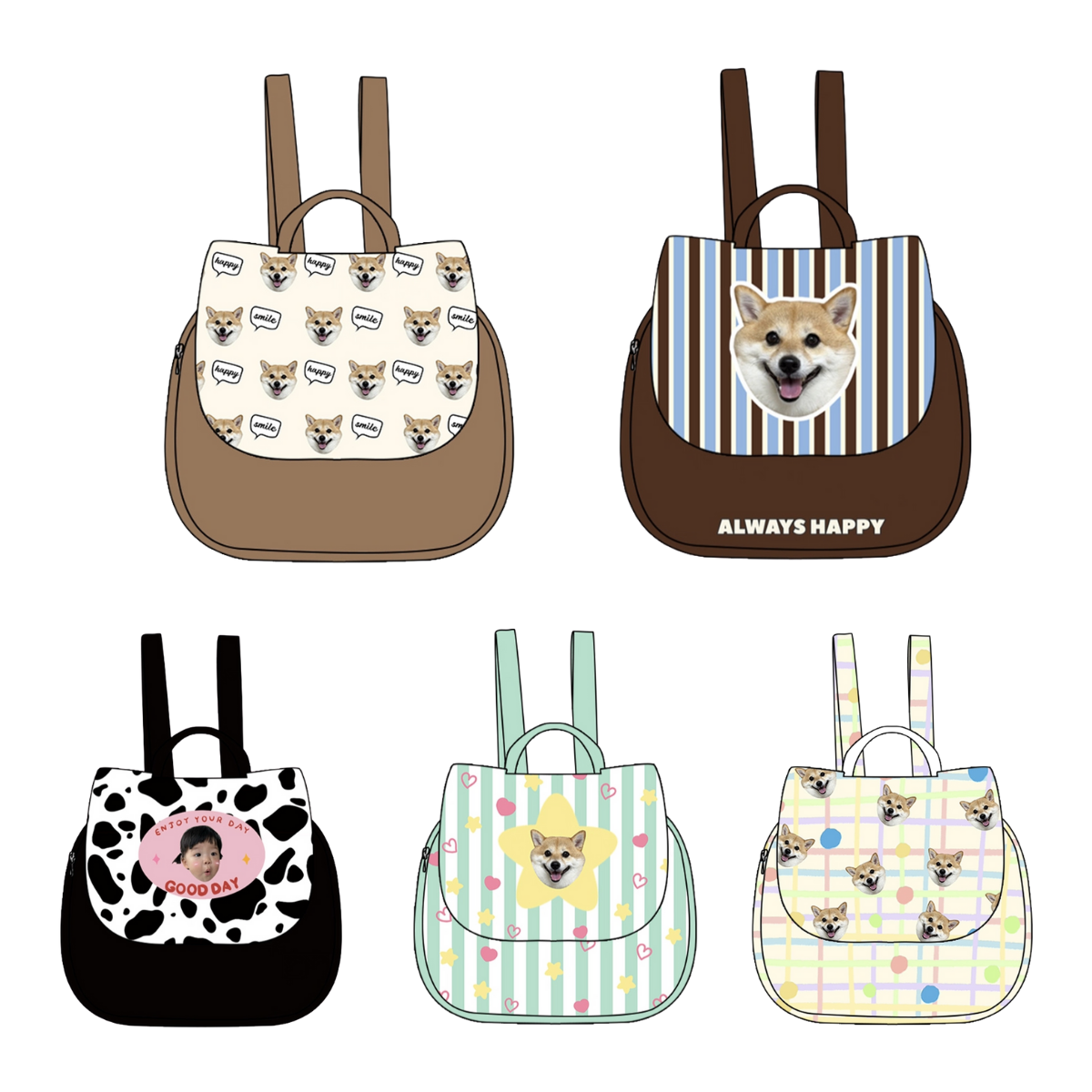 Custom Pet Face Backpack – Personalized Canvas Style for Dog & Cat Lovers