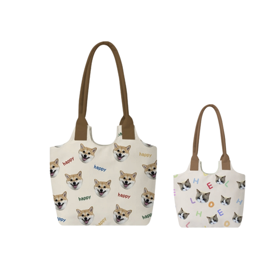 Custom Pet Photo Shoulder Bag – Solid Color Personalized Tote with Magnetic Closure