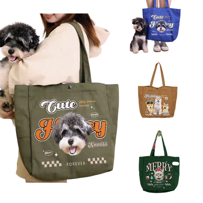 Custom Pet Canvas Tote – Large Shoulder Bag with Your Pet’s Photo & Name