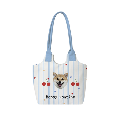 Custom Pet Photo Shoulder Bag – Striped Personalized Tote for Pet Lovers