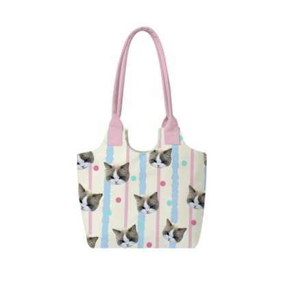 Custom Pet Photo Shoulder Bag – Striped Personalized Tote for Pet Lovers