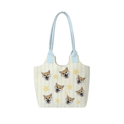 Custom Pet Photo Shoulder Bag – Striped Personalized Tote for Pet Lovers