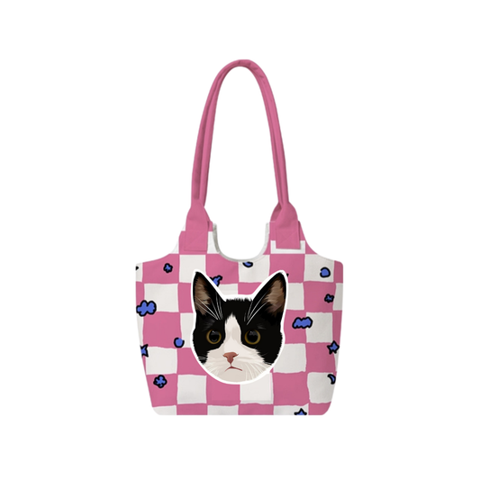 Custom Pet Photo Shoulder Bag – Personalized Plaid Tote for Pet Lovers