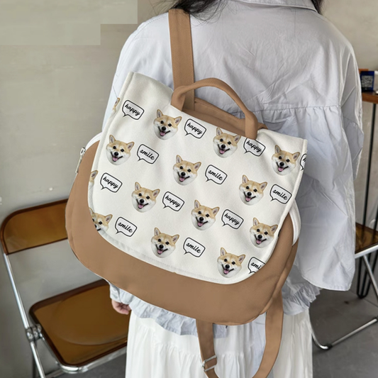 Custom Pet Face Backpack – Personalized Canvas Style for Dog & Cat Lovers