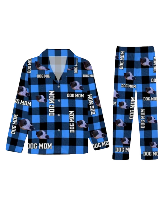 Custom Pet Face Pajamas – Soft Plaid Satin, Breathable & Stretchy